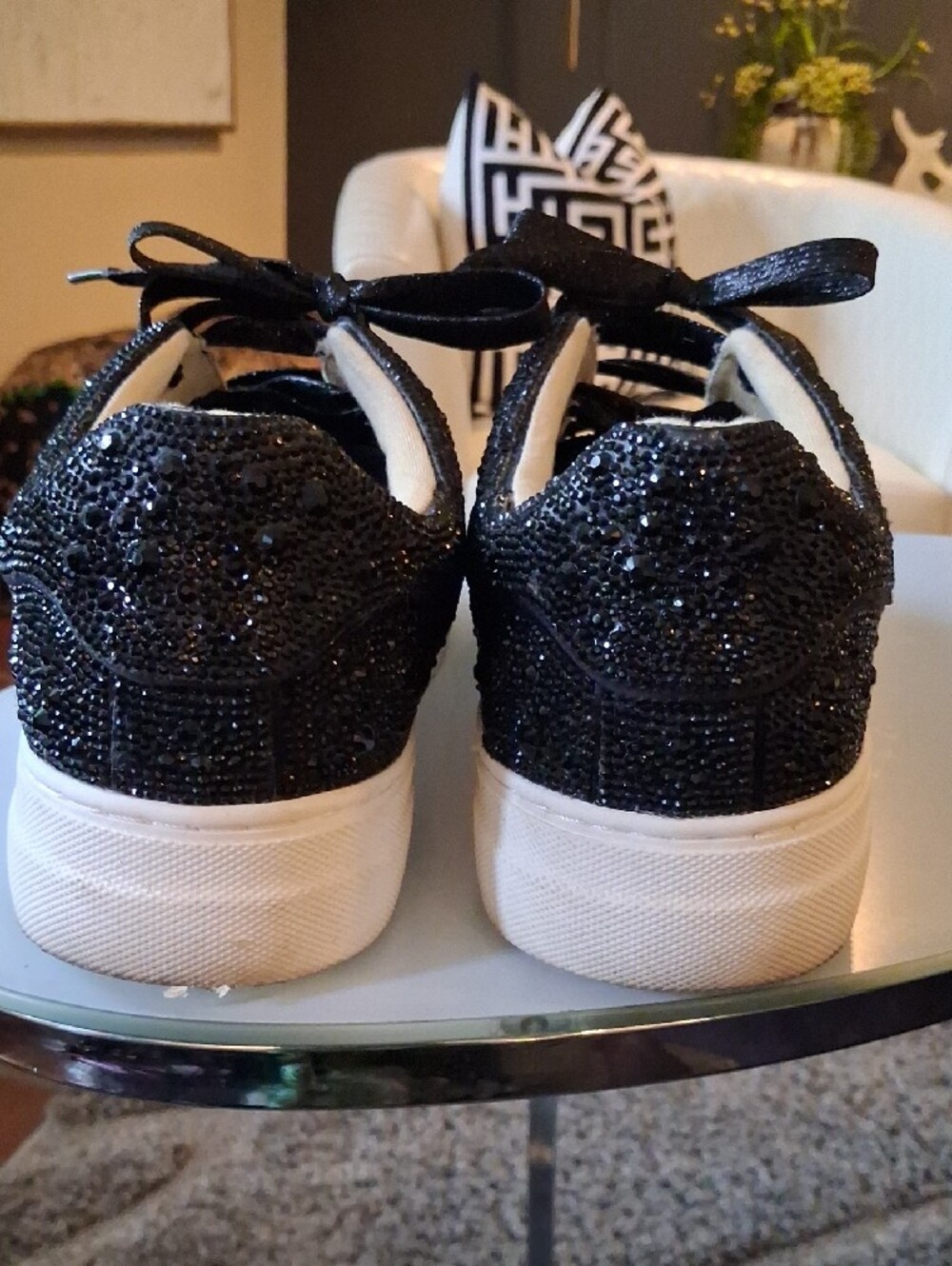 Betsey Johnson Black Glitter Platform Lace-Up Women's Sneakers with White Sole - Picture 4 of 6